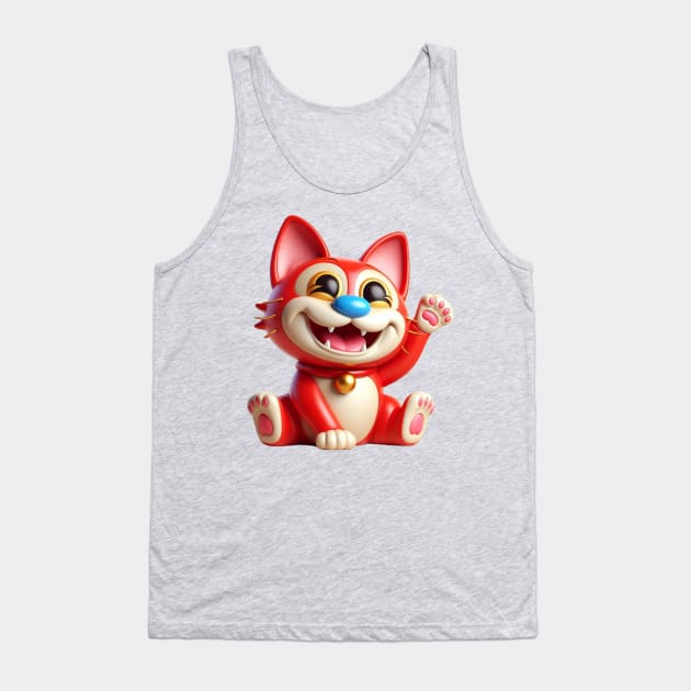 Stimpy Maneki Neko Lucky Cat Tank Top by Tiger Mountain Design Co.